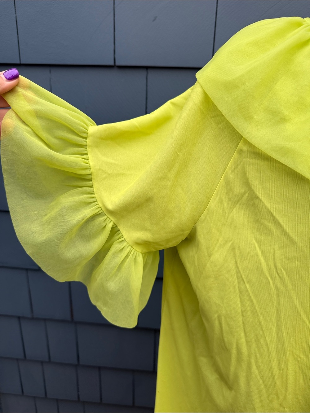 Vintage Le Voy’s Bright Lime Ruffle-Trim Women's robe one button L - Picture 4 of 10